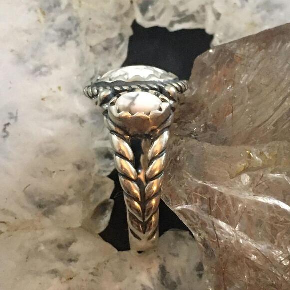 Carolyn Pollack Southwestern Style Sterling 3 Oval Howlite Ring For Women - Picture 4 of 10